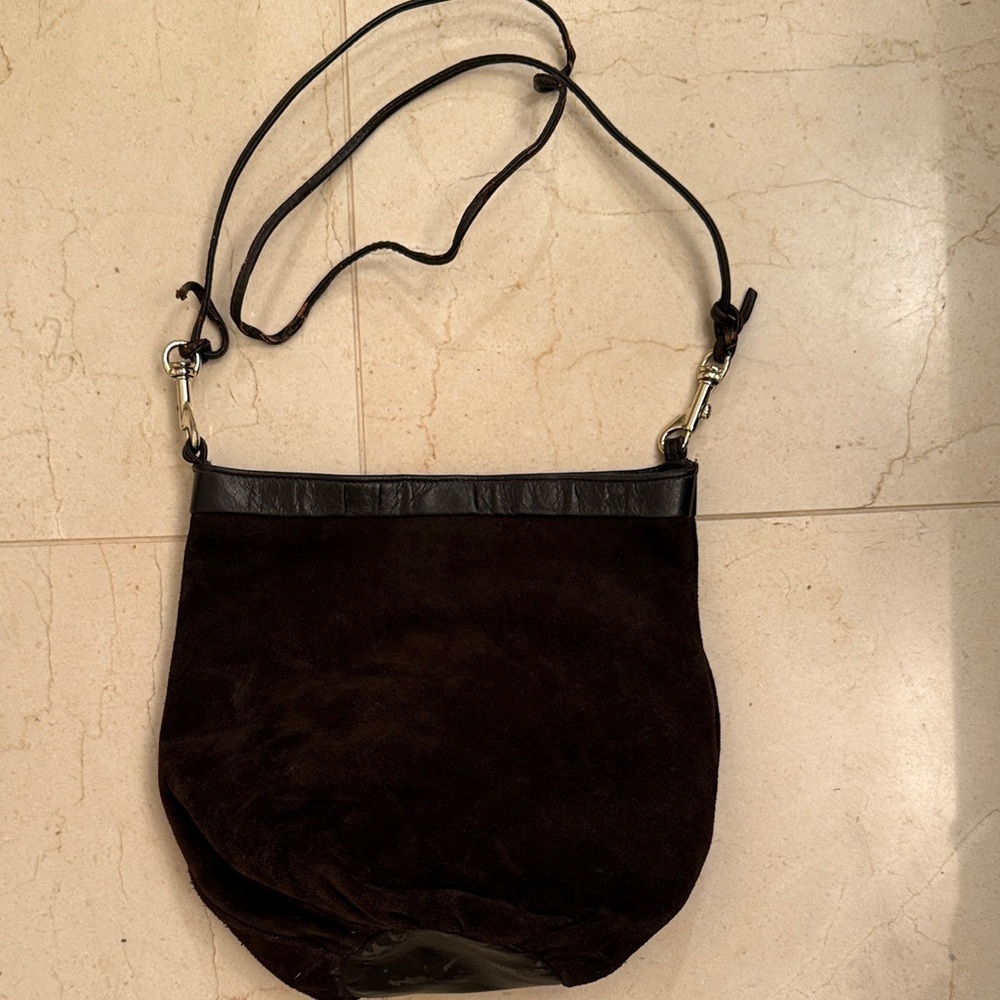 Chocolate Brown Suede and Leather Trim  Crossbody Bag